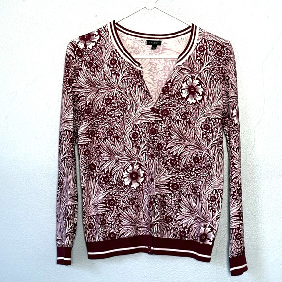 Talbots Sweaters - Talbots Cardigan Sweater Small Pink Berry Floral Lightweight Button Down Preppy